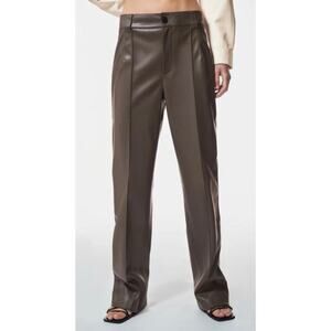 Zara Francoise Trouser Pants Brown Faux Leather Straight Leg Full Length Sz S